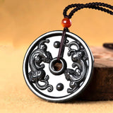 Hand-Carved Jade Emerald Antique Round Buckle Necklace Pendant Jewelry
