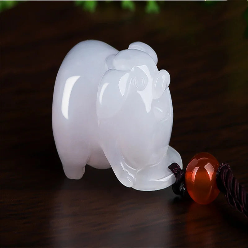 Hand-carved Jade Ice Seed Emerald Zodiac Pig Necklace Pendant Jewelry