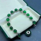 Natural Hand-Carved Green Chalcedony Agate S925 Silver Inlay Bracelet