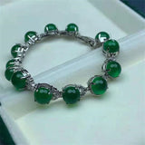 Natural Hand-Carved Green Chalcedony Agate S925 Silver Inlay Bracelet