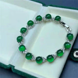 Natural Hand-Carved Green Chalcedony Agate S925 Silver Inlay Bracelet