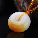 Hand-Carved Yellow Jade Pingan Buckle Necklace Pendant 25-30mm