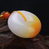 Hand-Carved Yellow Jade Pingan Buckle Necklace Pendant 25-30mm