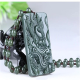 Hetian Cyan Jade Chinese Zodiac Dragon Necklace Pendant Men Women Luck