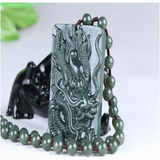Hetian Cyan Jade Chinese Zodiac Dragon Necklace Pendant Men Women Luck