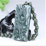 Hetian Cyan Jade Chinese Zodiac Dragon Necklace Pendant Men Women Luck