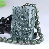 Hetian Cyan Jade Chinese Zodiac Dragon Necklace Pendant Men Women Luck