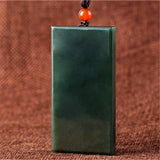 Hetian Cyan Jade Guan Gong Necklace Pendant Men Women Luck Amulet