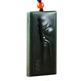 Hetian Cyan Jade Guan Gong Necklace Pendant Men Women Luck Amulet