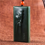 Hetian Cyan Jade Guan Gong Necklace Pendant Men Women Luck Amulet