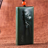 Hetian Cyan Jade Guan Gong Necklace Pendant Men Women Luck Amulet