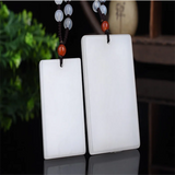 Hand-carved Hetian Jade Square Necklace Pendant for Men Women