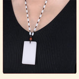 Hand-carved Hetian Jade Square Necklace Pendant for Men Women