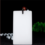 Hand-carved Hetian Jade Square Necklace Pendant for Men Women