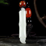 Hand-carved Jade Wenchang Brush Necklace Pendant for Luck