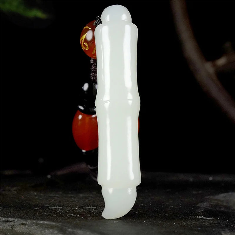 Hand-carved Jade Wenchang Brush Necklace Pendant for Luck