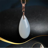 Hand-carved Chalcedony Water Drop Necklace Pendant