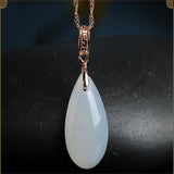 Hand-carved Chalcedony Water Drop Necklace Pendant