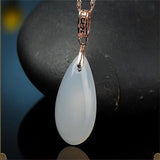 Hand-carved Chalcedony Water Drop Necklace Pendant