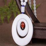 Natural Jade Mother and Child Button Sweater Chain Necklace Pendant