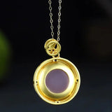 Hand-Carved Copper Plated Chalcedony Pink Necklace Pendant