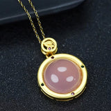 Hand-Carved Copper Plated Chalcedony Pink Necklace Pendant