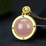 Hand-Carved Copper Plated Chalcedony Pink Necklace Pendant