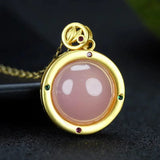 Hand-Carved Copper Plated Chalcedony Pink Necklace Pendant