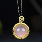 Hand-Carved Copper Plated Chalcedony Pink Necklace Pendant