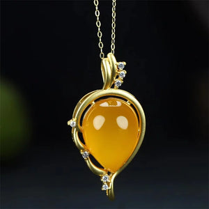Hand-Carved Chalcedony Yellow Radish Necklace Pendant