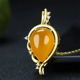 Hand-Carved Chalcedony Yellow Radish Necklace Pendant