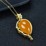 Hand-Carved Chalcedony Yellow Radish Necklace Pendant