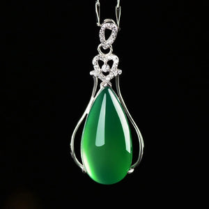 Hand-carved Green Chalcedony Water Droplet Necklace Pendant