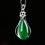 Hand-carved Green Chalcedony Water Droplet Necklace Pendant