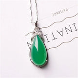Hand-carved Green Chalcedony Water Droplet Necklace Pendant