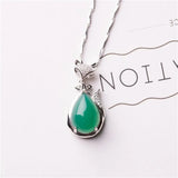 Hand-carved Green Chalcedony Water Droplet Necklace Pendant