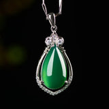 Hand-carved Green Chalcedony Water Droplet Necklace Pendant