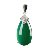 Hand-carved Green Chalcedony Water Droplet Necklace Pendant