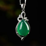 Hand-carved Green Chalcedony Water Droplet Necklace Pendant