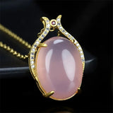 Hand-carved Inlay Copper Plated 24K Pink Pigeon Eggs Necklace Pendant Jewelry