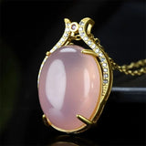 Hand-carved Inlay Copper Plated 24K Pink Pigeon Eggs Necklace Pendant Jewelry