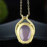 Hand-carved Inlay Copper Plated 24K Pink Pigeon Eggs Necklace Pendant Jewelry