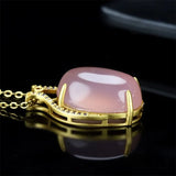 Hand-carved Inlay Copper Plated 24K Pink Pigeon Eggs Necklace Pendant Jewelry