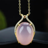 Hand-carved Inlay Copper Plated 24K Pink Pigeon Eggs Necklace Pendant Jewelry