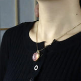 Hand-carved Inlay Copper Plated 24K Pink Pigeon Eggs Necklace Pendant Jewelry