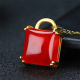 Hand-carved Jade Red Chalcedony Lock Necklace Pendant Men Women LuckGifts