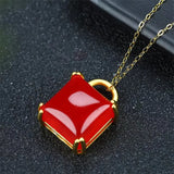 Hand-carved Jade Red Chalcedony Lock Necklace Pendant Men Women LuckGifts