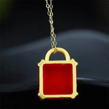 Hand-carved Jade Red Chalcedony Lock Necklace Pendant Men Women LuckGifts