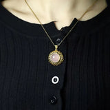 Hand-Carved Jade Copper Plated Pink Chalcedony Necklace Pendant