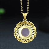 Hand-Carved Jade Copper Plated Pink Chalcedony Necklace Pendant